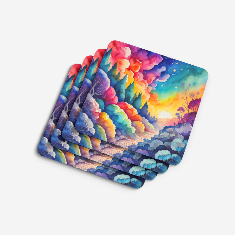 Colorful Dusty Miller Foam Coasters Set of 4 Cup Coasters for Indoor Outdoor, Tabletop Protection, Anti Slip, Mouse pad Material