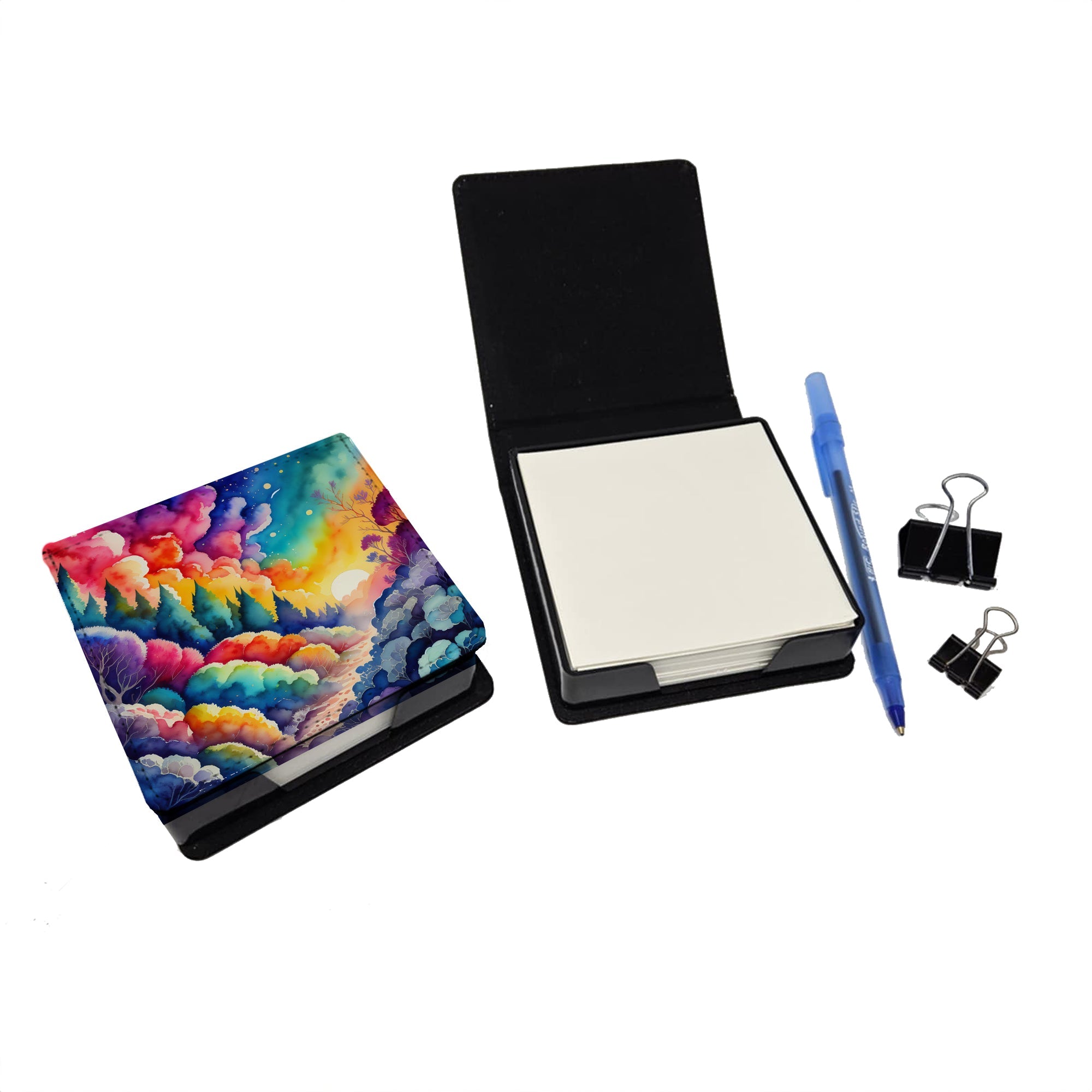 Colorful Dusty Miller PU Leather Note Paper Holder with Artist-Designed Cover, Desk Accessory, Office Gift