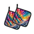 Colorful Dusty Miller Pot Holder Set of 2 Heat Resistant Quilted Hot Pads 7.5 x 7.5 Inch, Insulated Kitchen Trivets for Cooking & Baking