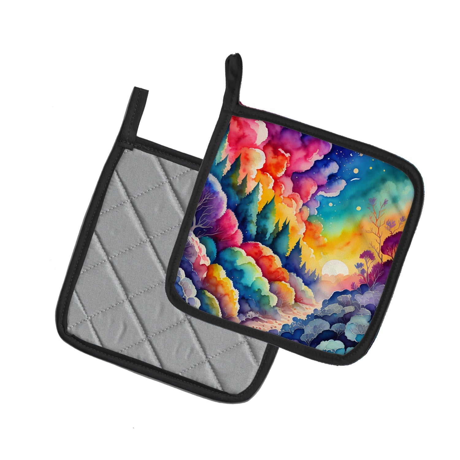 Colorful Dusty Miller Pot Holder Set of 2 Heat Resistant Quilted Hot Pads 7.5 x 7.5 Inch, Insulated Kitchen Trivets for Cooking & Baking