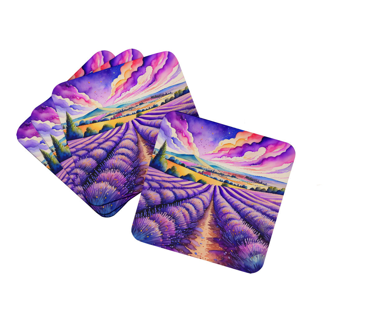 Colorful English Lavender Foam Coasters Set of 4 Cup Coasters for Indoor Outdoor, Tabletop Protection, Anti Slip, Mouse pad Material