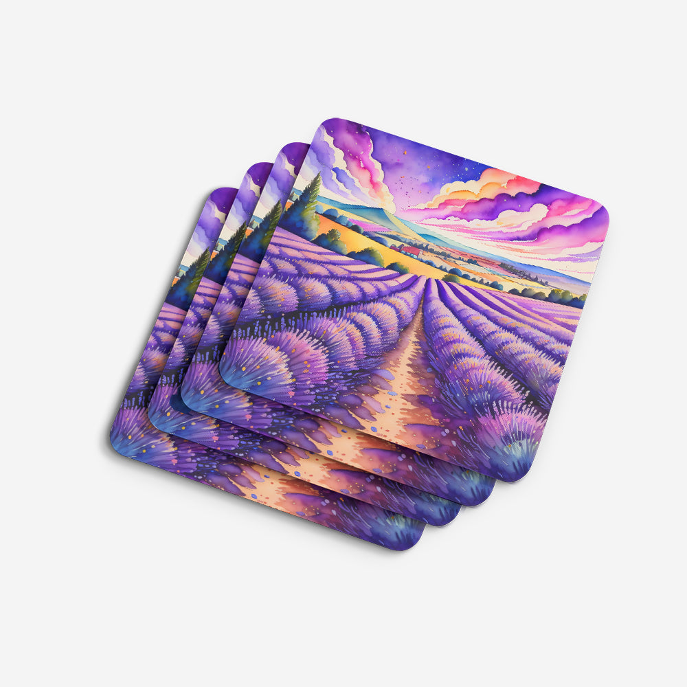 Colorful English Lavender Foam Coasters Set of 4 Cup Coasters for Indoor Outdoor, Tabletop Protection, Anti Slip, Mouse pad Material