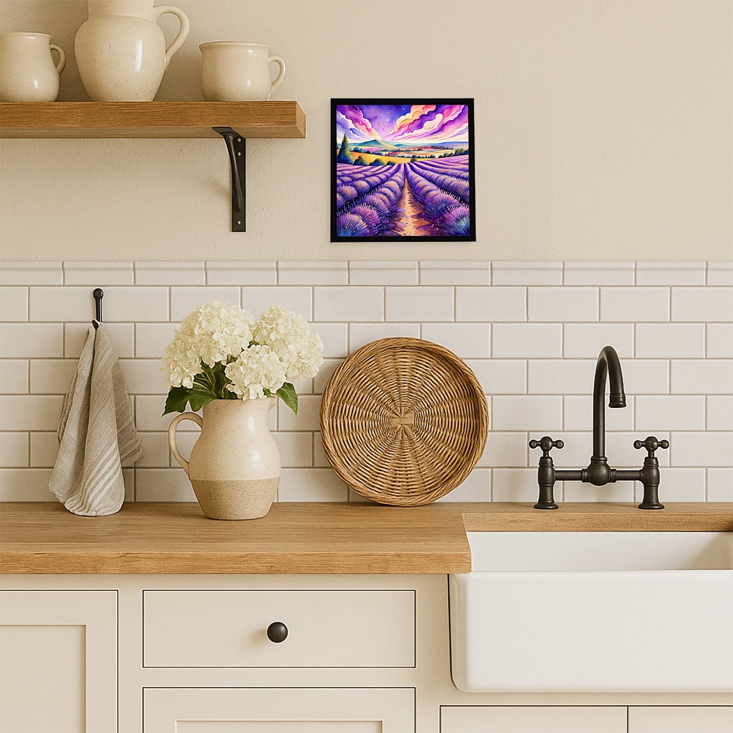 Colorful English Lavender Framed Metal Print Bathroom, Kitchen, Office, Home Decor Wall Art Ready to Hang, Square, 8X8