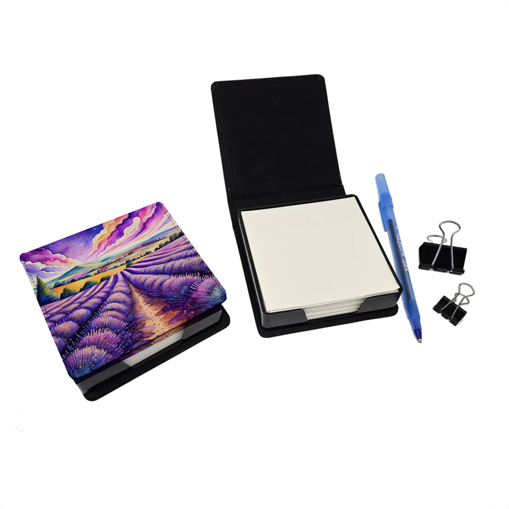 Colorful English Lavender PU Leather Note Paper Holder with Artist-Designed Cover, Desk Accessory, Office Gift