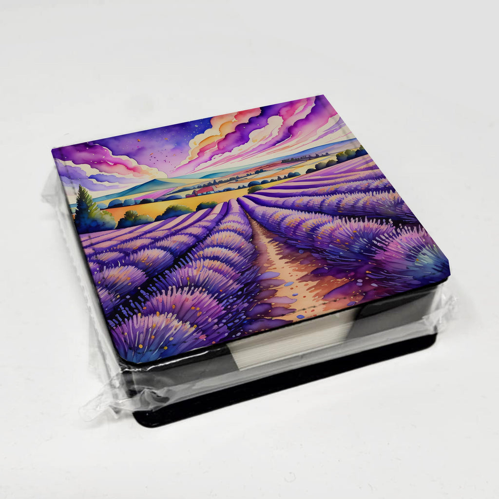 Colorful English Lavender PU Leather Note Paper Holder with Artist-Designed Cover, Desk Accessory, Office Gift