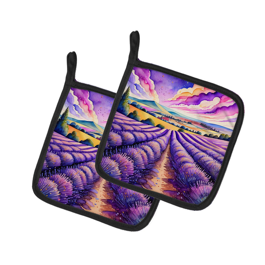 Colorful English Lavender Pot Holder Set of 2 Heat Resistant Quilted Hot Pads 7.5 x 7.5 Inch, Insulated Kitchen Trivets for Cooking & Baking