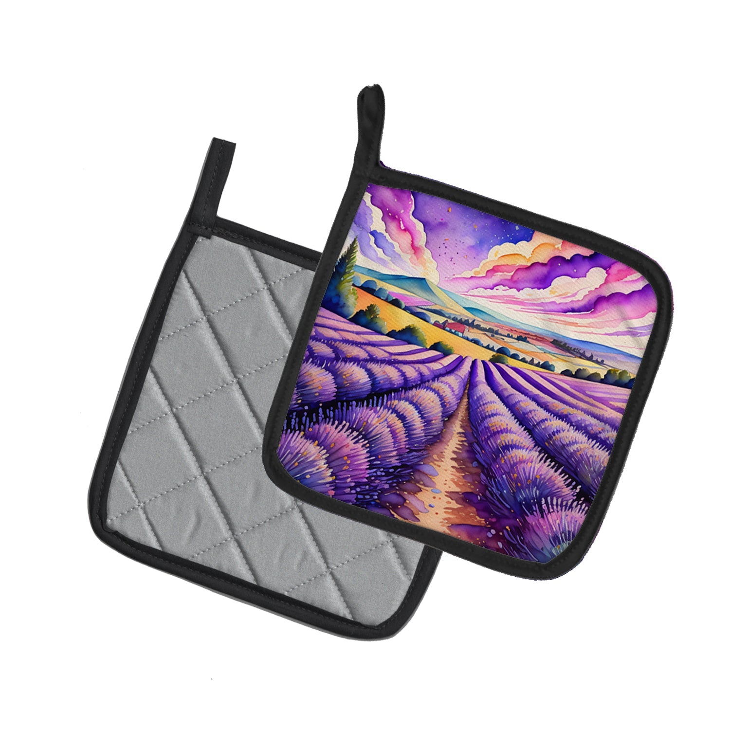 Colorful English Lavender Pot Holder Set of 2 Heat Resistant Quilted Hot Pads 7.5 x 7.5 Inch, Insulated Kitchen Trivets for Cooking & Baking