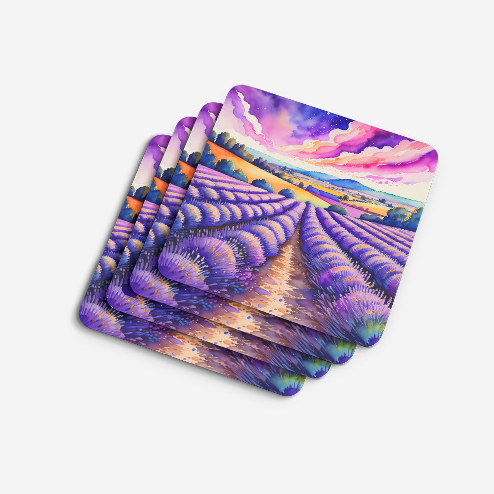 Colorful English Lavender Foam Coasters Set of 4 Cup Coasters for Indoor Outdoor, Tabletop Protection, Anti Slip, Mouse pad Material