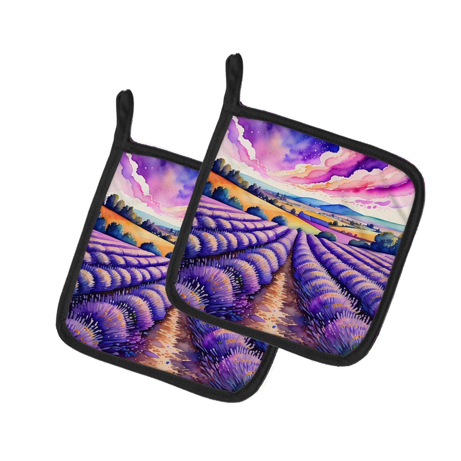 Colorful English Lavender Pot Holder Set of 2 Heat Resistant Quilted Hot Pads 7.5 x 7.5 Inch, Insulated Kitchen Trivets for Cooking & Baking