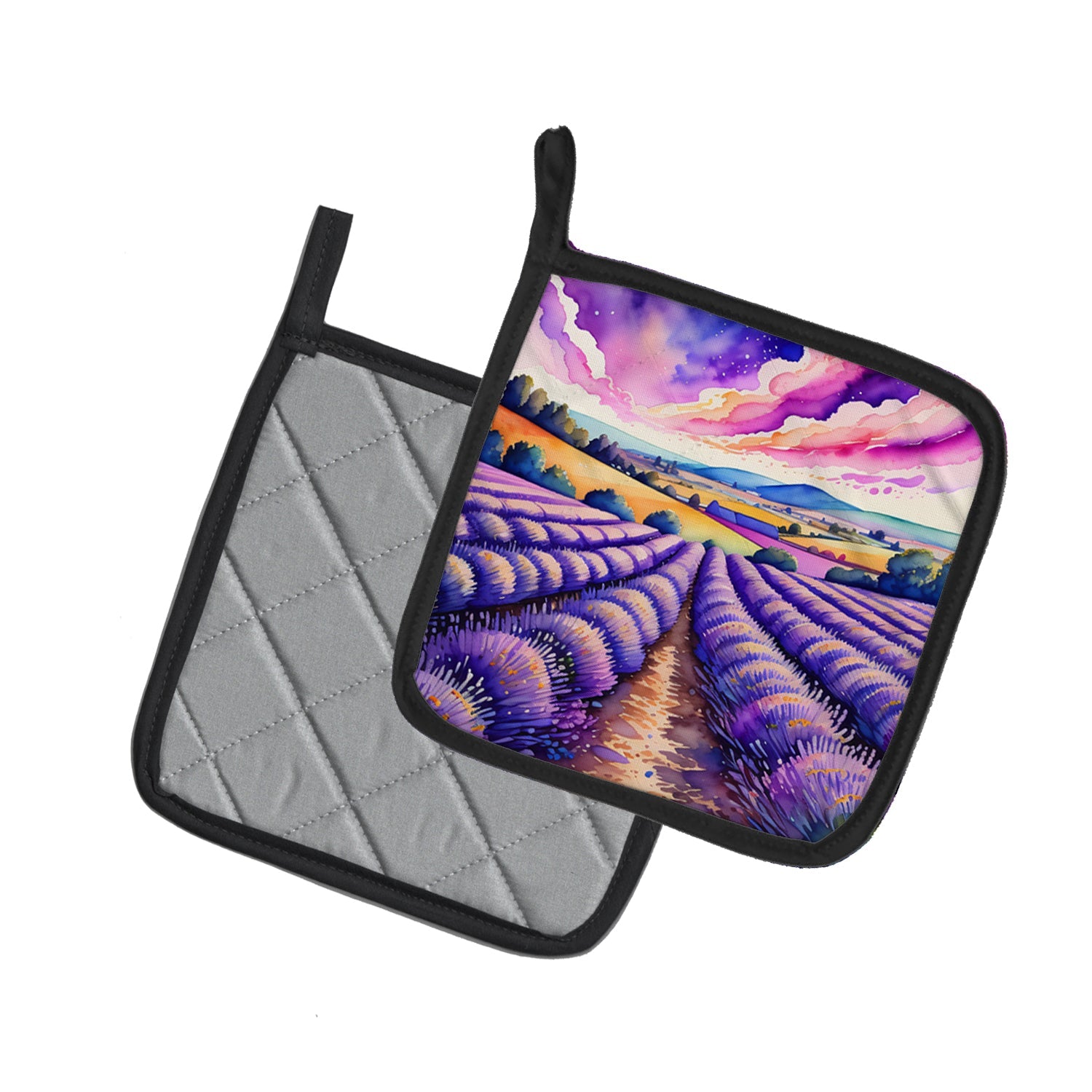 Colorful English Lavender Pot Holder Set of 2 Heat Resistant Quilted Hot Pads 7.5 x 7.5 Inch, Insulated Kitchen Trivets for Cooking & Baking