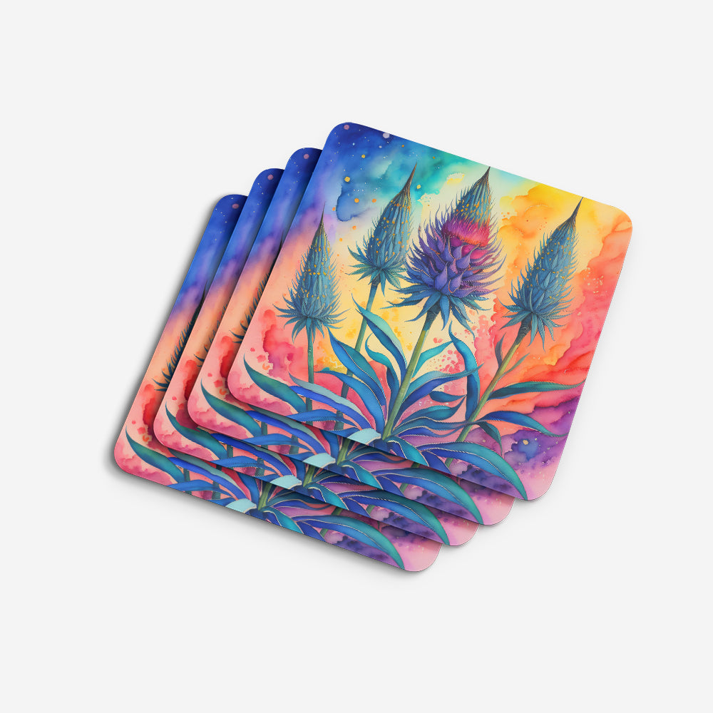 Colorful Eryngium Foam Coasters Set of 4 Cup Coasters for Indoor Outdoor, Tabletop Protection, Anti Slip, Mouse pad Material