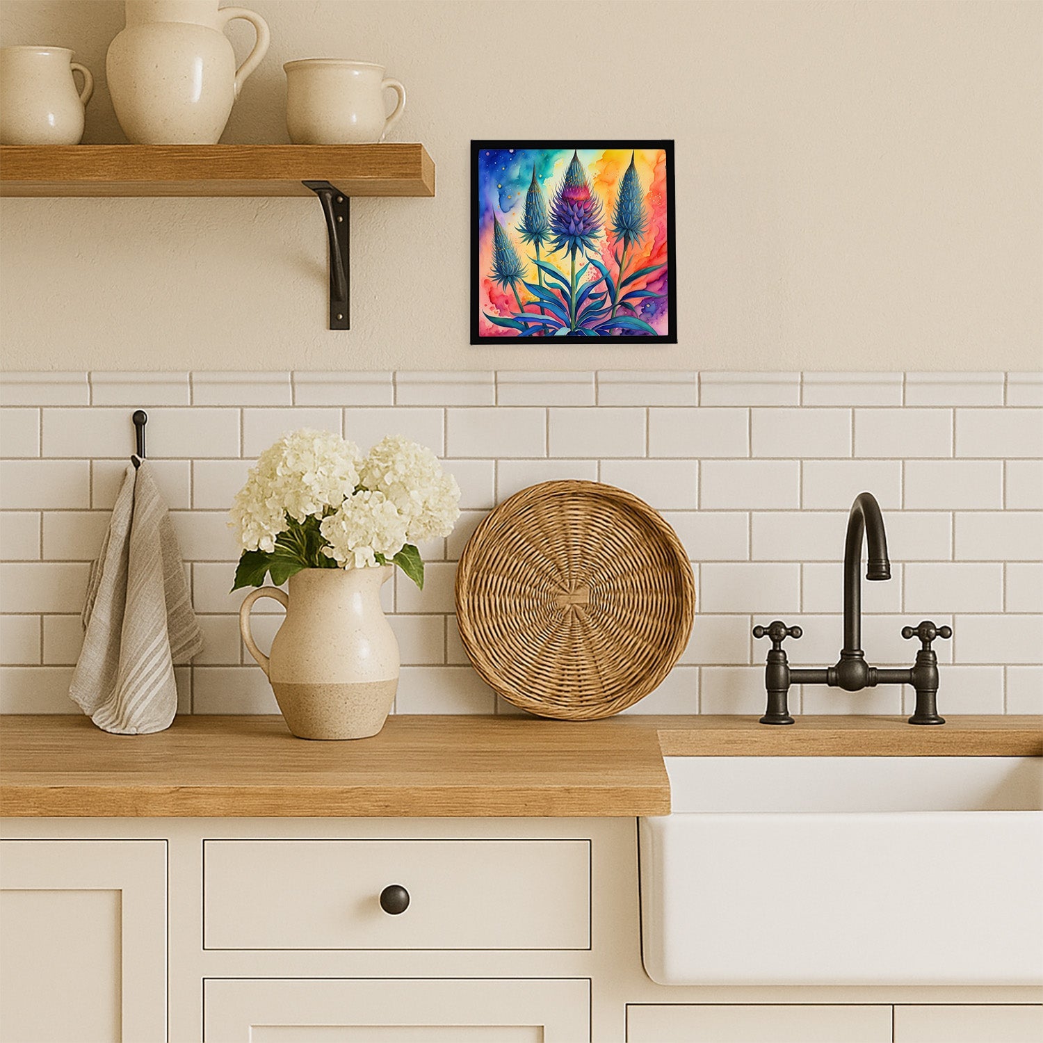 Colorful Eryngium Framed Metal Print Bathroom, Kitchen, Office, Home Decor Wall Art Ready to Hang, Square, 8X8