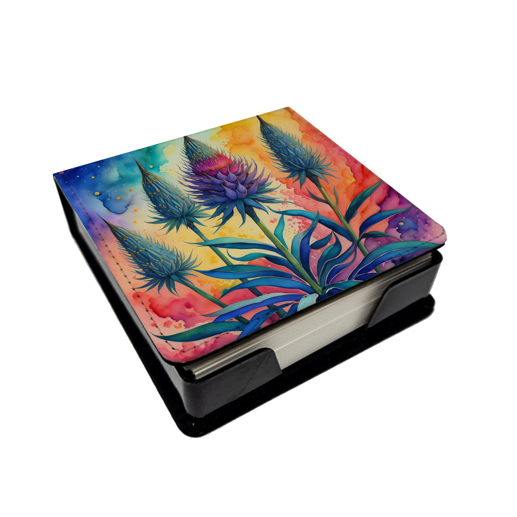 Colorful Eryngium PU Leather Note Paper Holder with Artist-Designed Cover, Desk Accessory, Office Gift