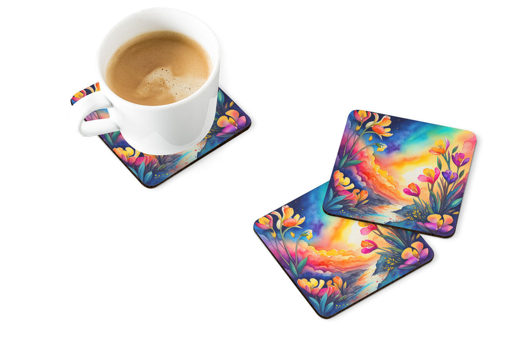 Colorful Freesia Foam Coasters Set of 4 Cup Coasters for Indoor Outdoor, Tabletop Protection, Anti Slip, Mouse pad Material