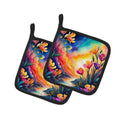 Colorful Freesia Pot Holder Set of 2 Heat Resistant Quilted Hot Pads 7.5 x 7.5 Inch, Insulated Kitchen Trivets for Cooking & Baking