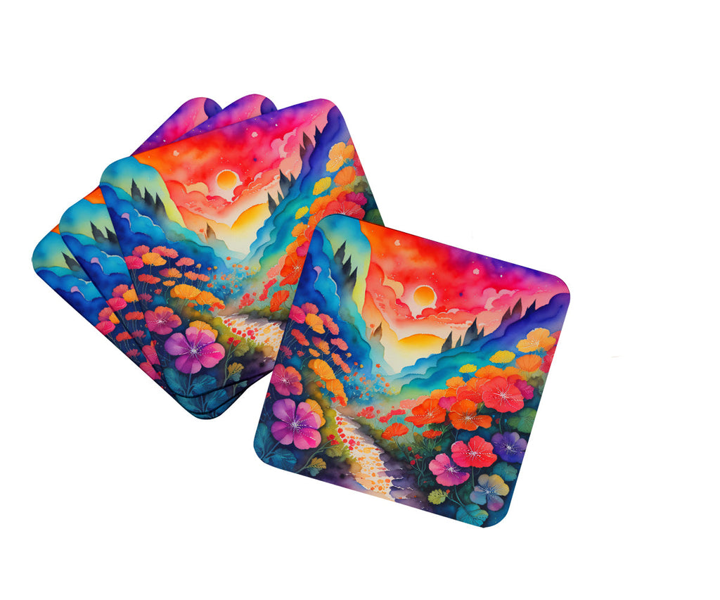 Colorful Geraniums Foam Coasters Set of 4 Cup Coasters for Indoor Outdoor, Tabletop Protection, Anti Slip, Mouse pad Material