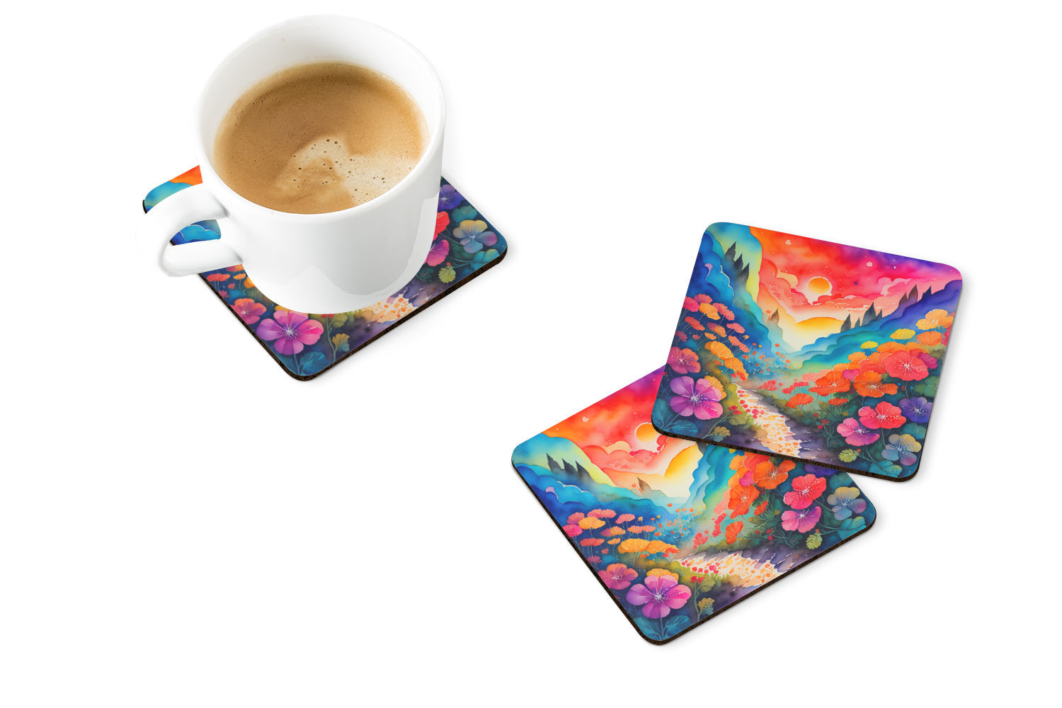 Colorful Geraniums Foam Coasters Set of 4 Cup Coasters for Indoor Outdoor, Tabletop Protection, Anti Slip, Mouse pad Material