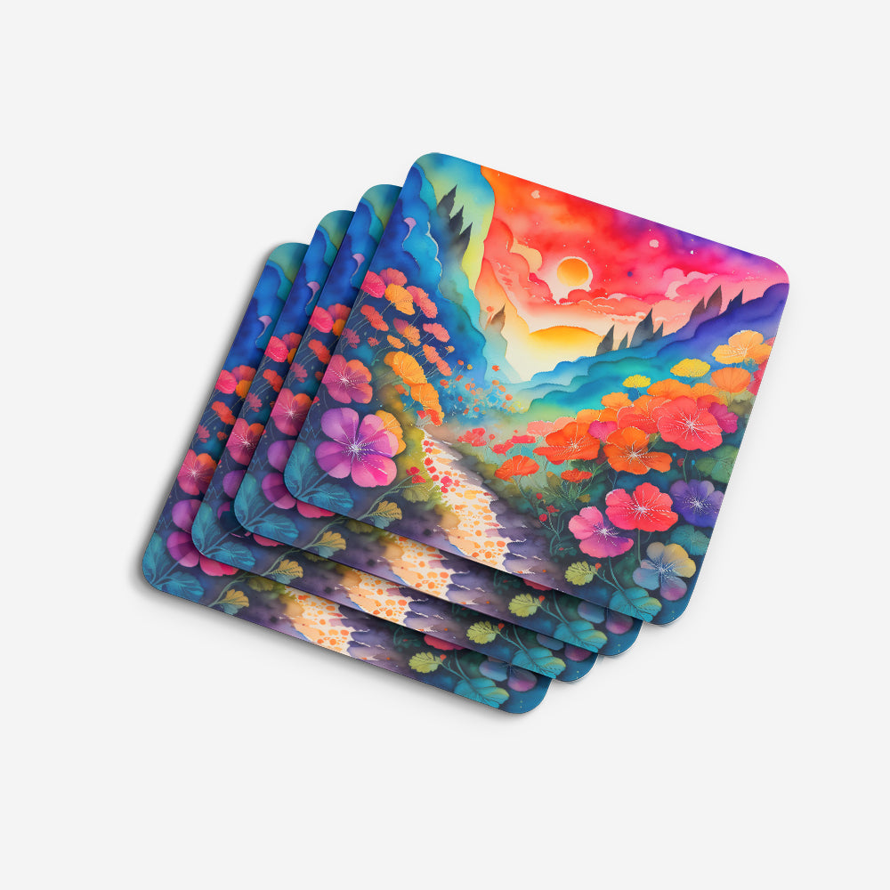 Colorful Geraniums Foam Coasters Set of 4 Cup Coasters for Indoor Outdoor, Tabletop Protection, Anti Slip, Mouse pad Material