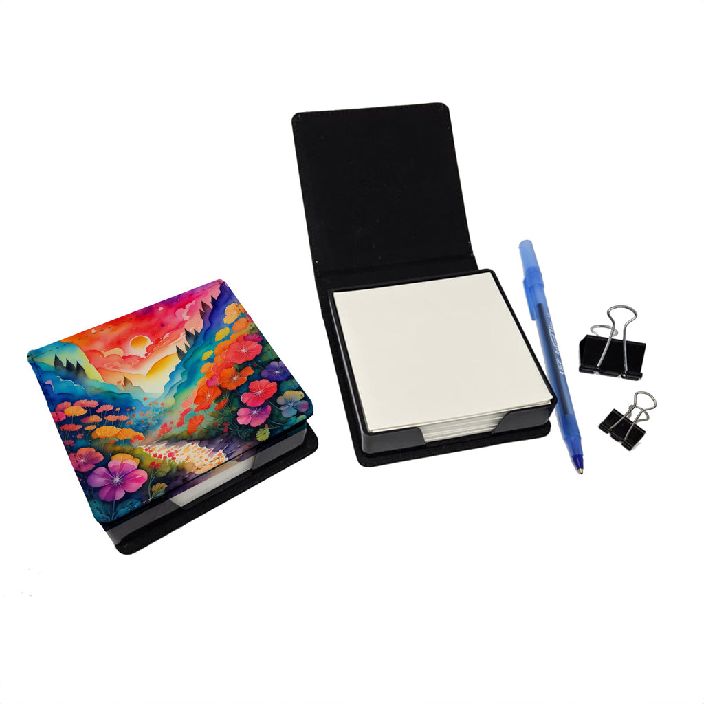 Colorful Geraniums PU Leather Note Paper Holder with Artist-Designed Cover, Desk Accessory, Office Gift
