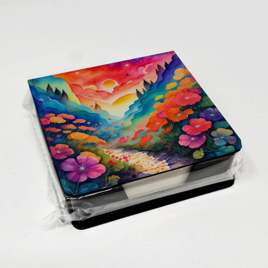 Colorful Geraniums PU Leather Note Paper Holder with Artist-Designed Cover, Desk Accessory, Office Gift