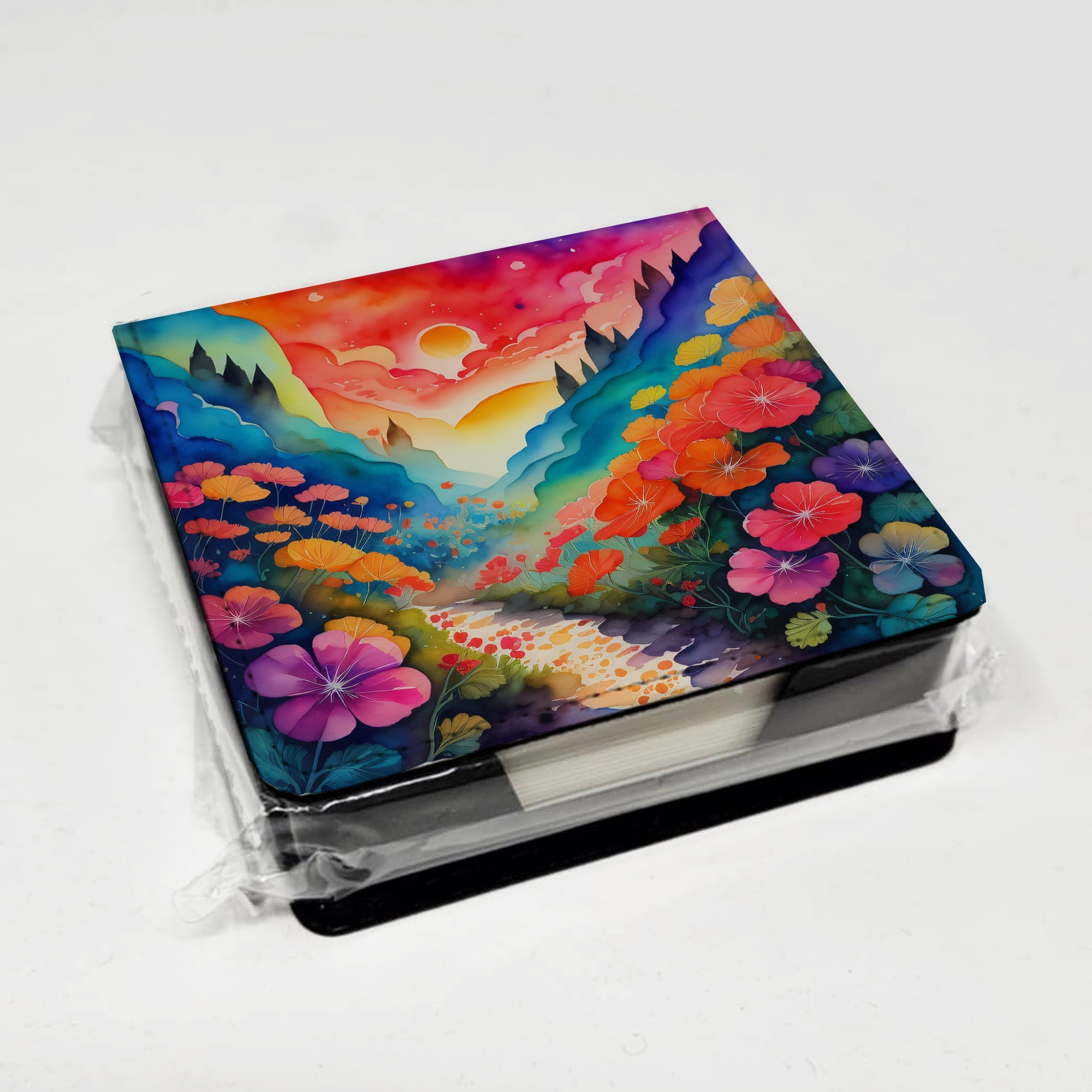 Colorful Geraniums PU Leather Note Paper Holder with Artist-Designed Cover, Desk Accessory, Office Gift