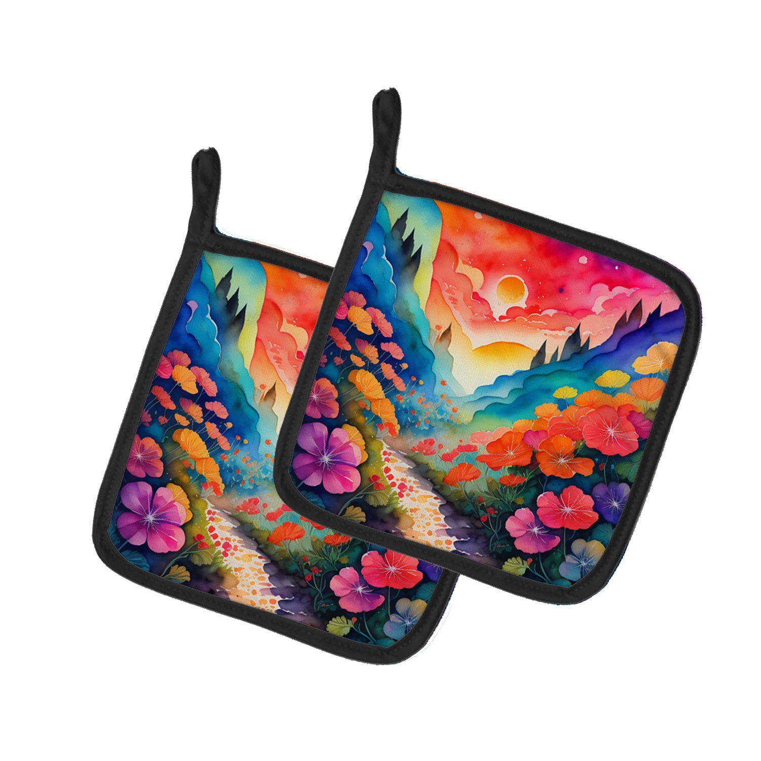 Colorful Geraniums Pot Holder Set of 2 Heat Resistant Quilted Hot Pads 7.5 x 7.5 Inch, Insulated Kitchen Trivets for Cooking & Baking
