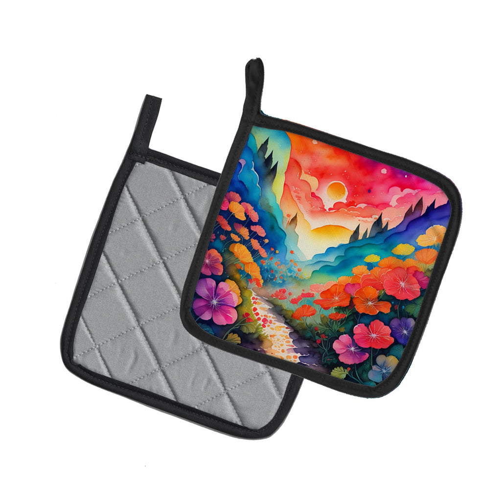 Colorful Geraniums Pot Holder Set of 2 Heat Resistant Quilted Hot Pads 7.5 x 7.5 Inch, Insulated Kitchen Trivets for Cooking & Baking