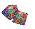Colorful Gerbera Daisies Foam Coasters Set of 4 Cup Coasters for Indoor Outdoor, Tabletop Protection, Anti Slip, Mouse pad Material