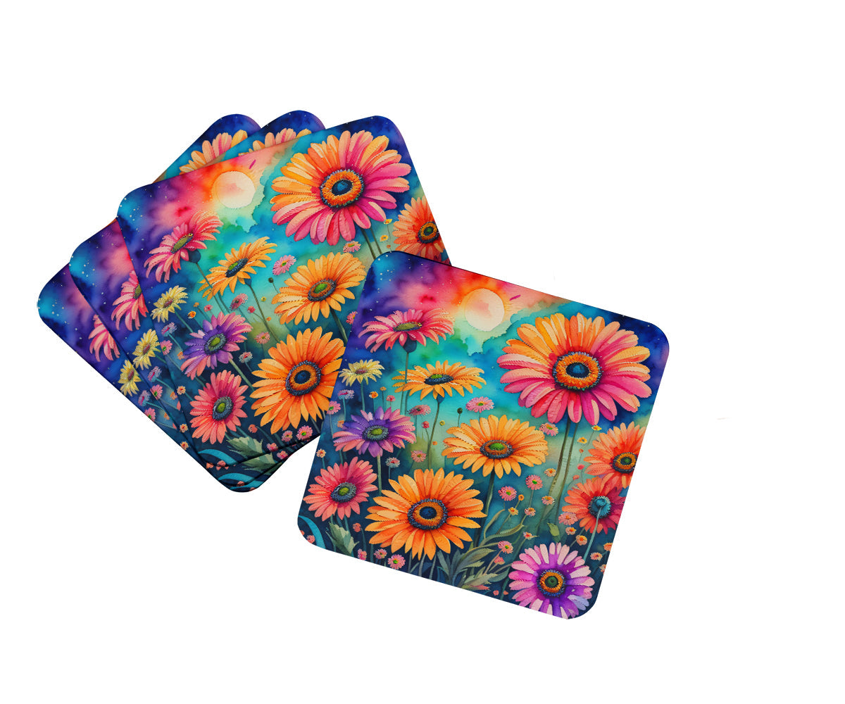 Colorful Gerbera Daisies Foam Coasters Set of 4 Cup Coasters for Indoor Outdoor, Tabletop Protection, Anti Slip, Mouse pad Material