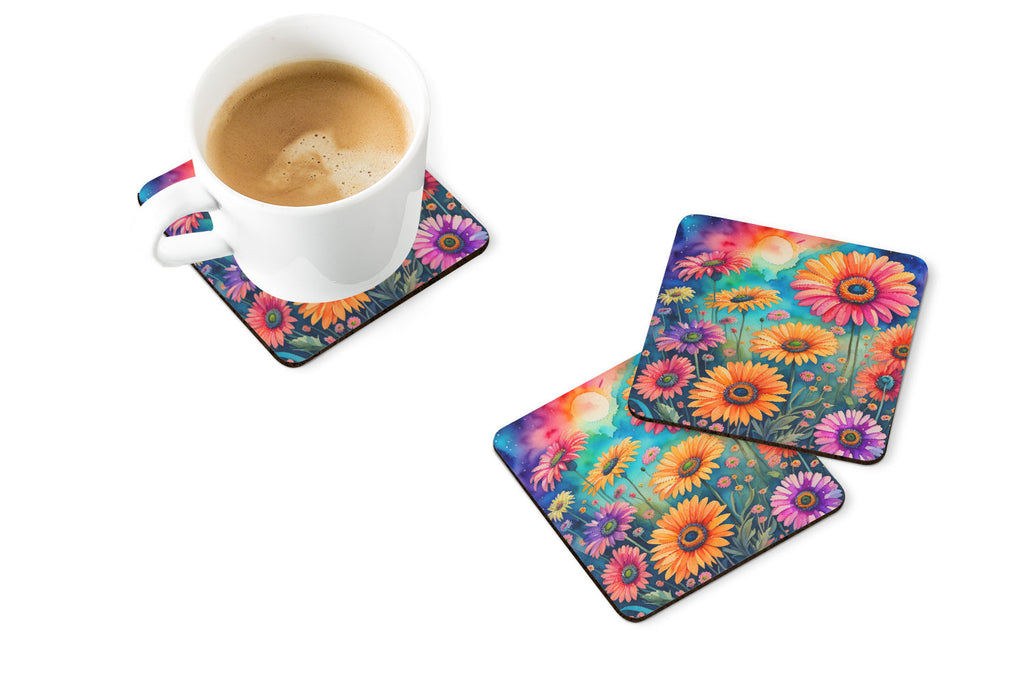 Colorful Gerbera Daisies Foam Coasters Set of 4 Cup Coasters for Indoor Outdoor, Tabletop Protection, Anti Slip, Mouse pad Material