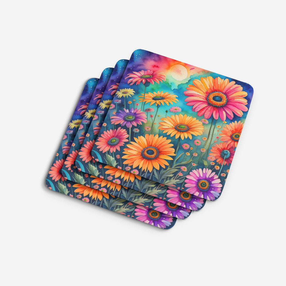 Colorful Gerbera Daisies Foam Coasters Set of 4 Cup Coasters for Indoor Outdoor, Tabletop Protection, Anti Slip, Mouse pad Material