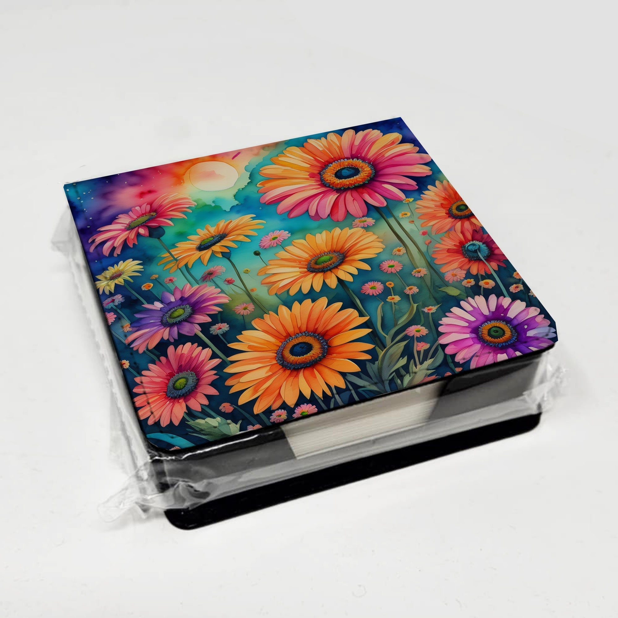 Colorful Gerbera Daisies PU Leather Note Paper Holder with Artist-Designed Cover, Desk Accessory, Office Gift