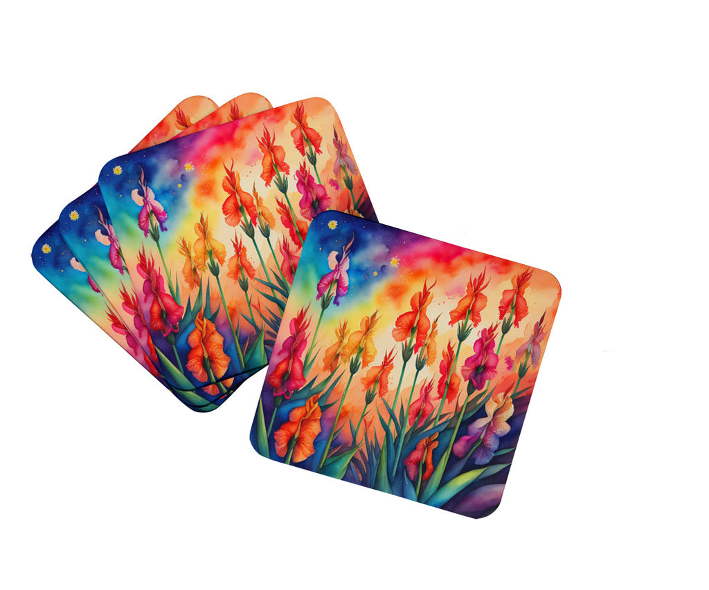 Colorful Gladiolus Foam Coasters Set of 4 Cup Coasters for Indoor Outdoor, Tabletop Protection, Anti Slip, Mouse pad Material