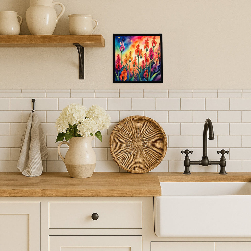 Colorful Gladiolus Framed Metal Print Bathroom, Kitchen, Office, Home Decor Wall Art Ready to Hang, Square, 8X8