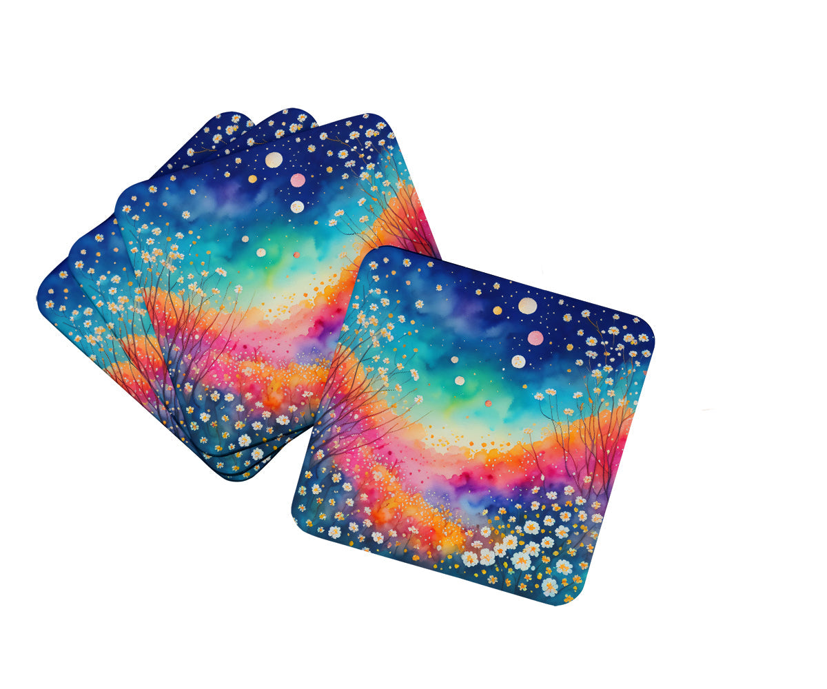 Colorful Gypsophila Foam Coasters Set of 4 Cup Coasters for Indoor Outdoor, Tabletop Protection, Anti Slip, Mouse pad Material