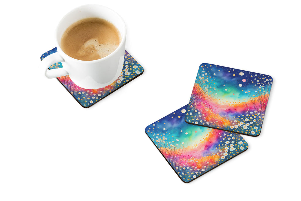 Colorful Gypsophila Foam Coasters Set of 4 Cup Coasters for Indoor Outdoor, Tabletop Protection, Anti Slip, Mouse pad Material