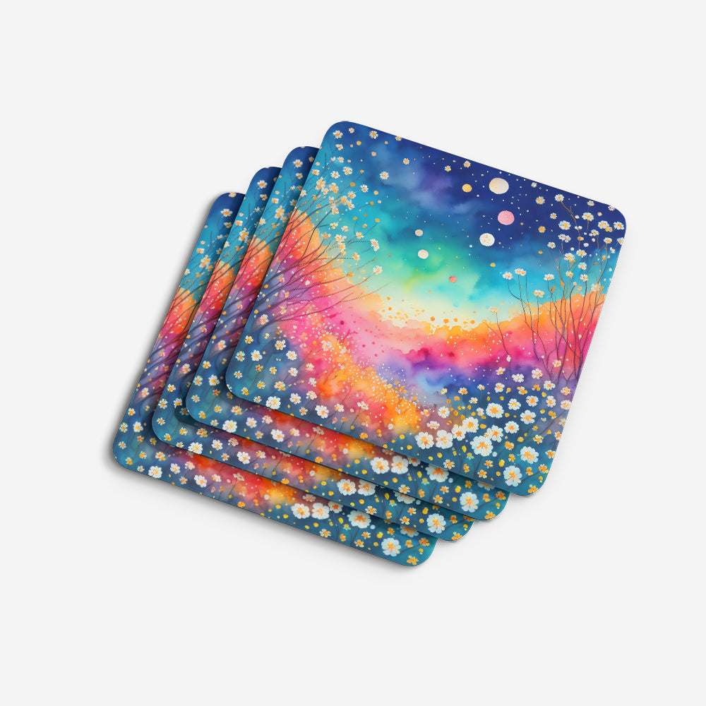 Colorful Gypsophila Foam Coasters Set of 4 Cup Coasters for Indoor Outdoor, Tabletop Protection, Anti Slip, Mouse pad Material