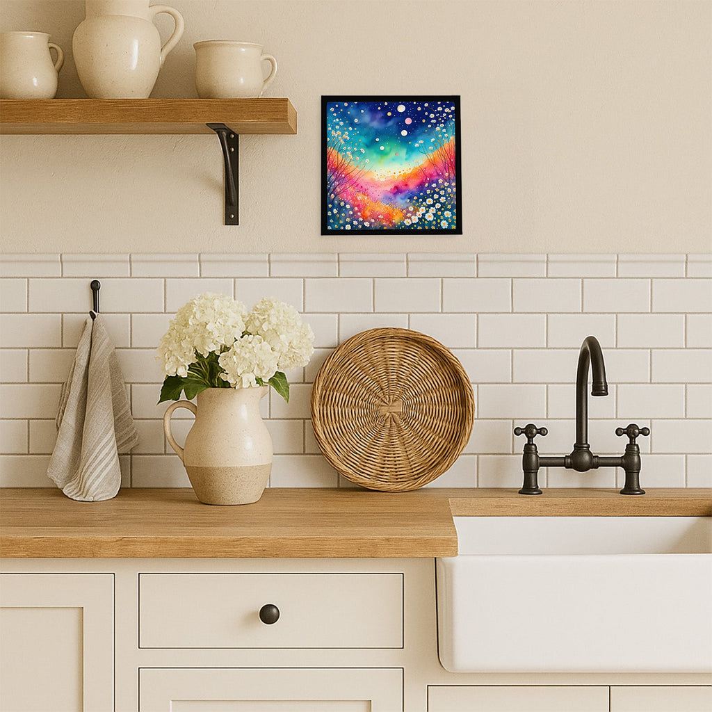 Colorful Gypsophila Framed Metal Print Bathroom, Kitchen, Office, Home Decor Wall Art Ready to Hang, Square, 8X8