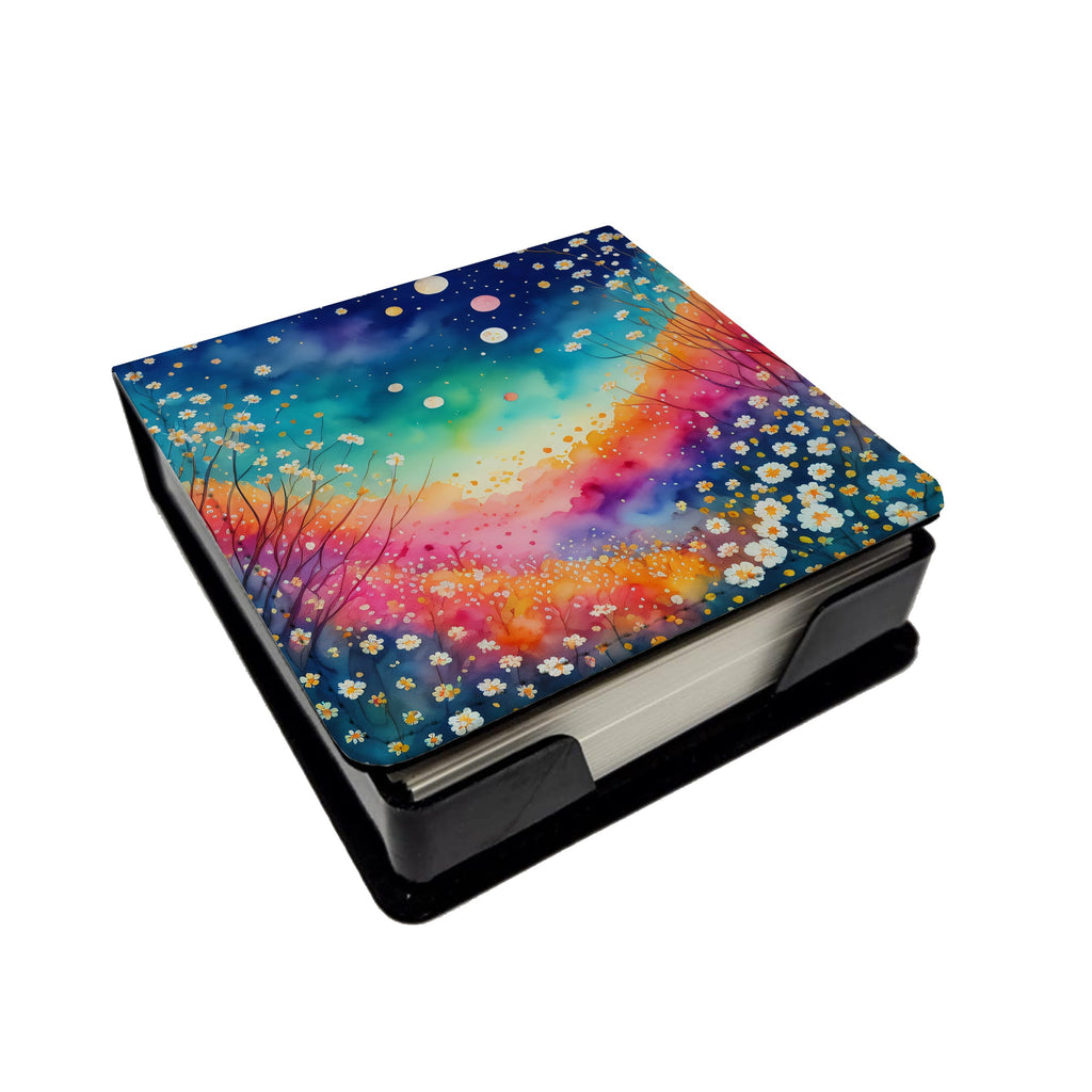 Colorful Gypsophila PU Leather Note Paper Holder with Artist-Designed Cover, Desk Accessory, Office Gift