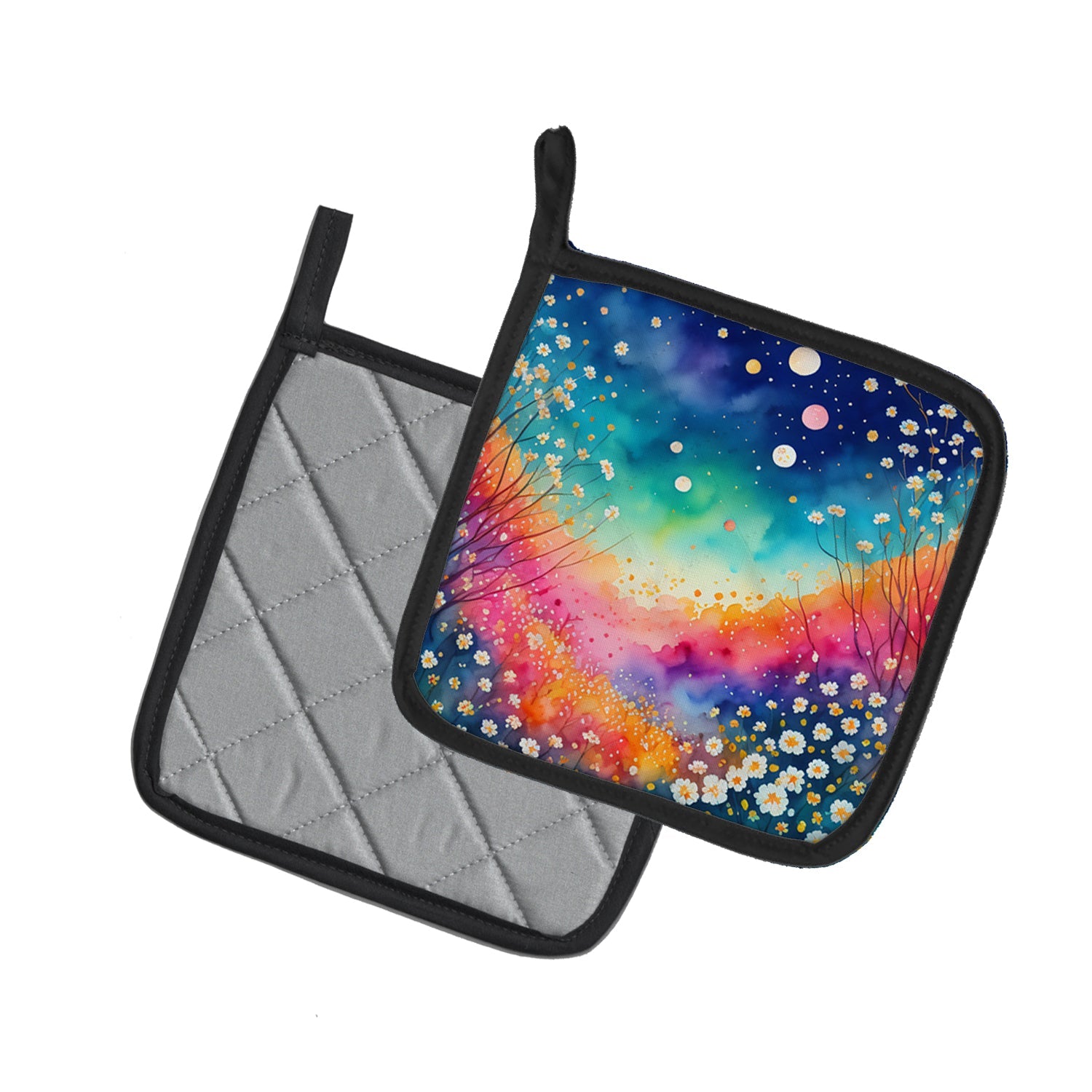 Colorful Gypsophila Pot Holder Set of 2 Heat Resistant Quilted Hot Pads 7.5 x 7.5 Inch, Insulated Kitchen Trivets for Cooking & Baking