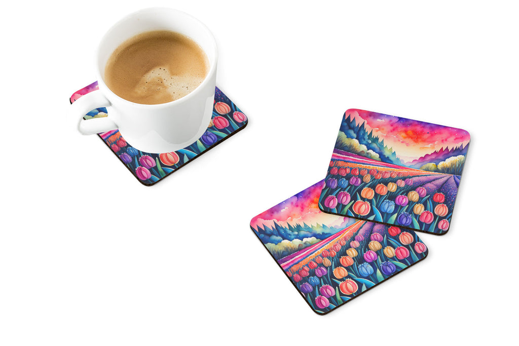 Colorful Hyacinths Foam Coasters Set of 4 Cup Coasters for Indoor Outdoor, Tabletop Protection, Anti Slip, Mouse pad Material