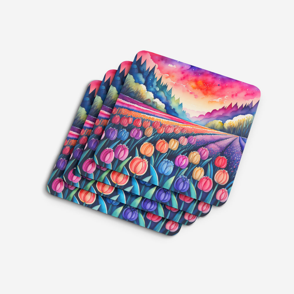 Colorful Hyacinths Foam Coasters Set of 4 Cup Coasters for Indoor Outdoor, Tabletop Protection, Anti Slip, Mouse pad Material