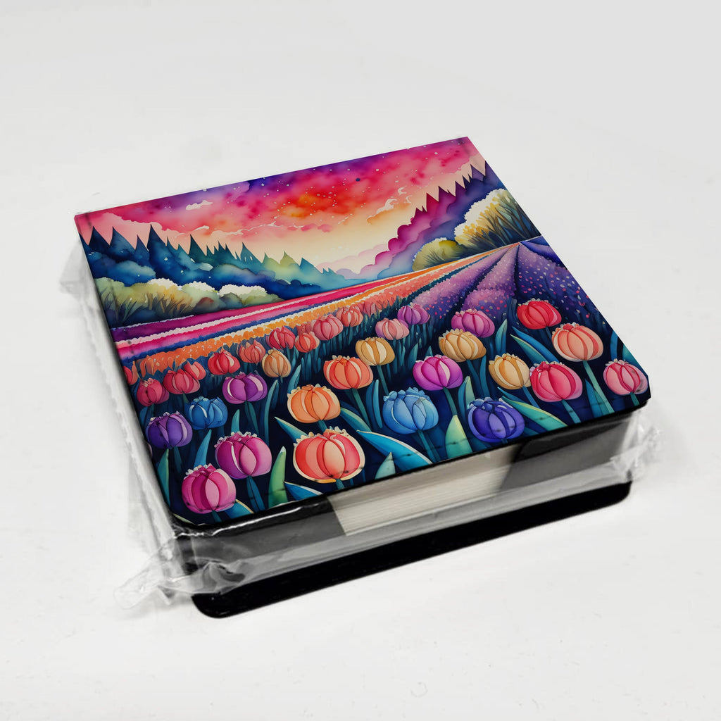 Colorful Hyacinths PU Leather Note Paper Holder with Artist-Designed Cover, Desk Accessory, Office Gift