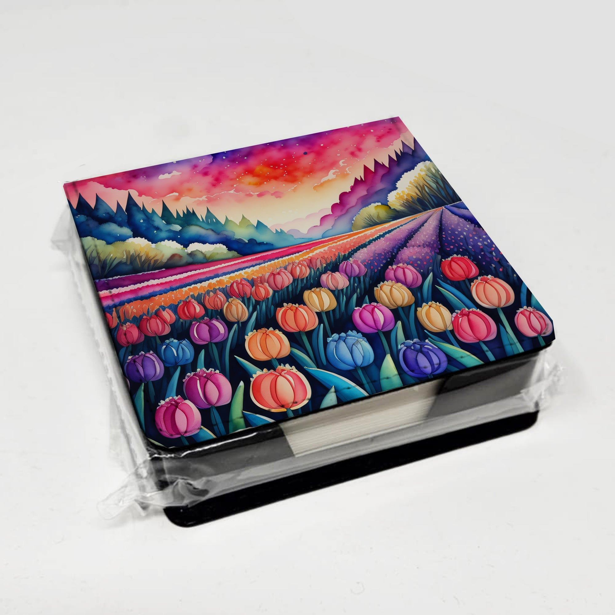 Colorful Hyacinths PU Leather Note Paper Holder with Artist-Designed Cover, Desk Accessory, Office Gift