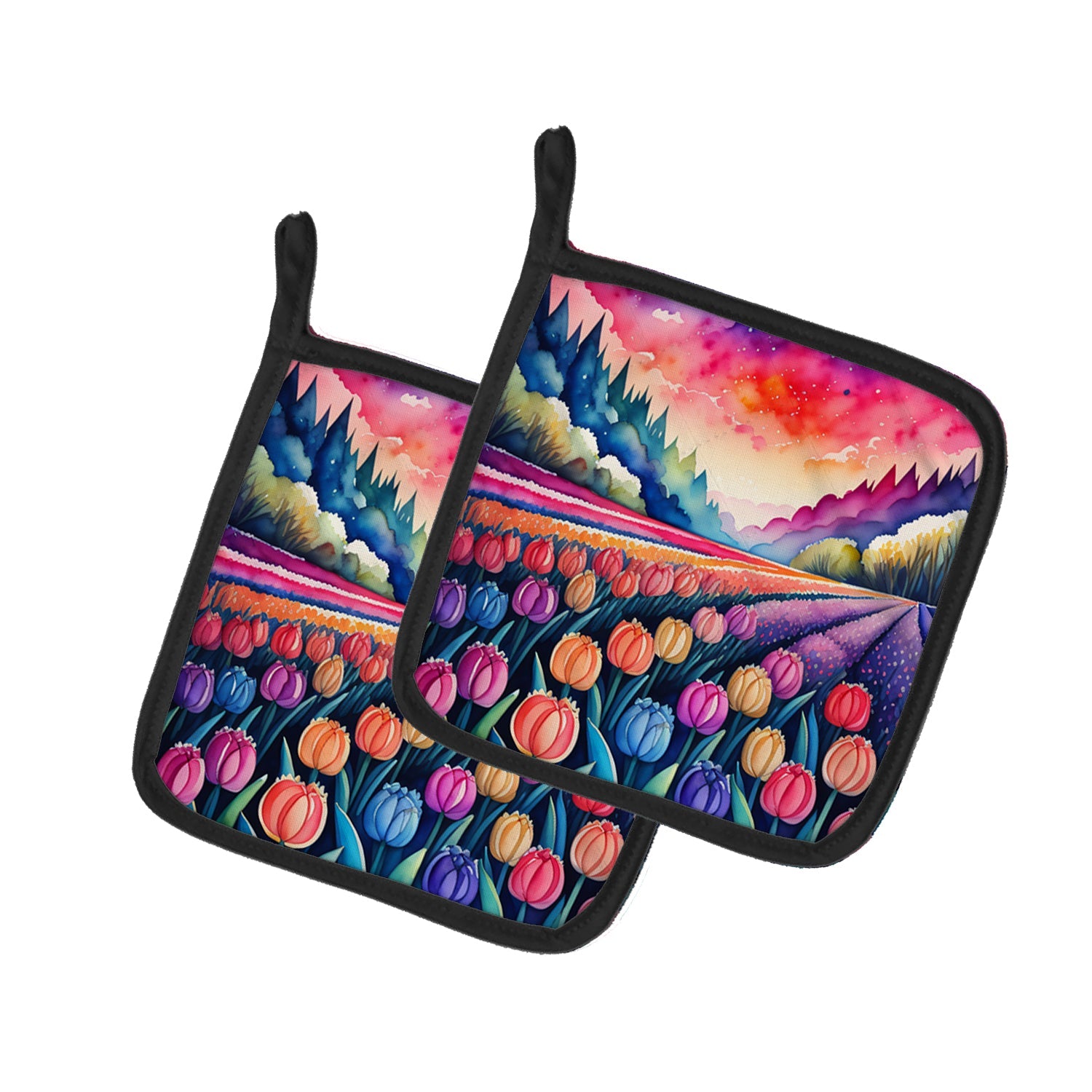 Colorful Hyacinths Pot Holder Set of 2 Heat Resistant Quilted Hot Pads 7.5 x 7.5 Inch, Insulated Kitchen Trivets for Cooking & Baking