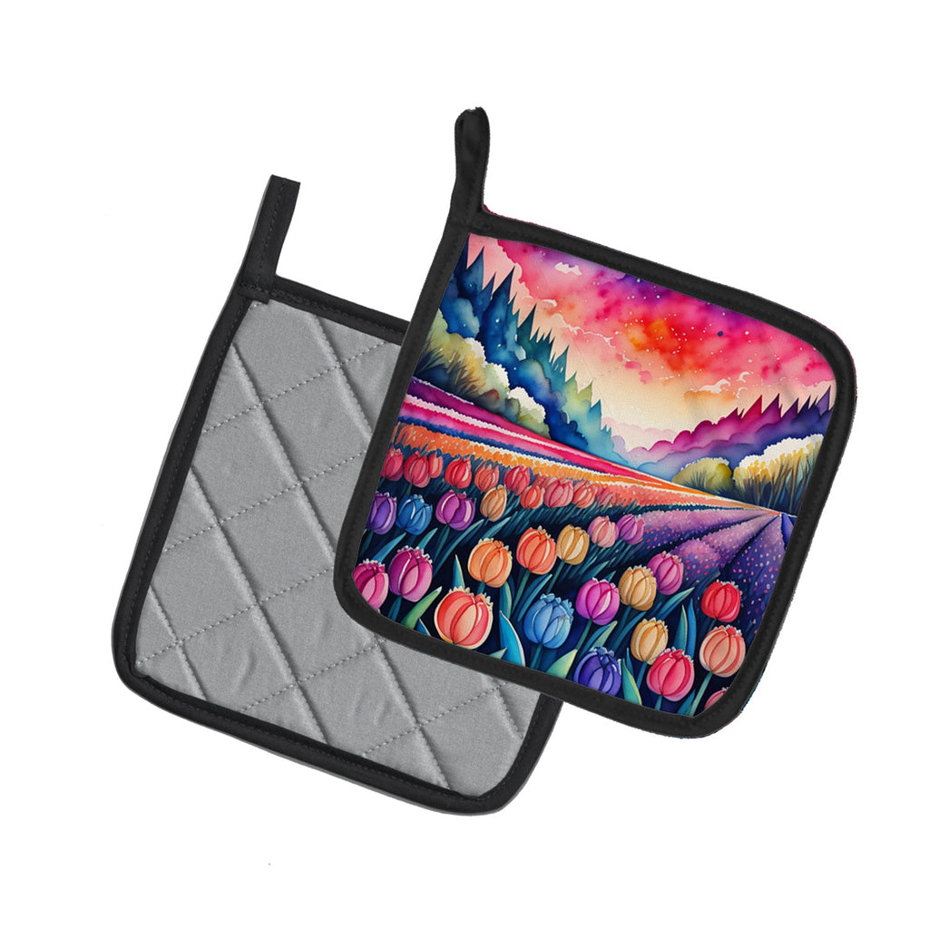 Colorful Hyacinths Pot Holder Set of 2 Heat Resistant Quilted Hot Pads 7.5 x 7.5 Inch, Insulated Kitchen Trivets for Cooking & Baking