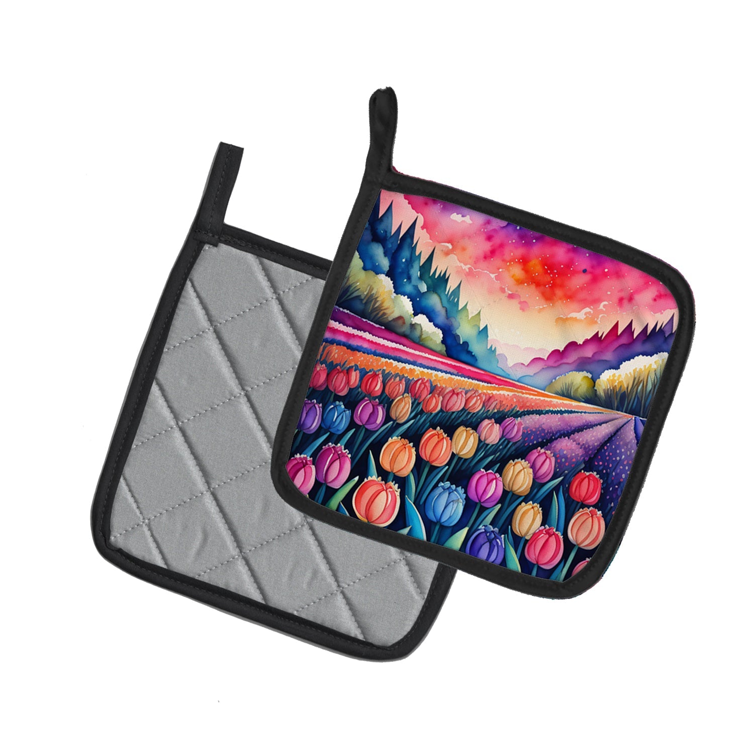 Colorful Hyacinths Pot Holder Set of 2 Heat Resistant Quilted Hot Pads 7.5 x 7.5 Inch, Insulated Kitchen Trivets for Cooking & Baking