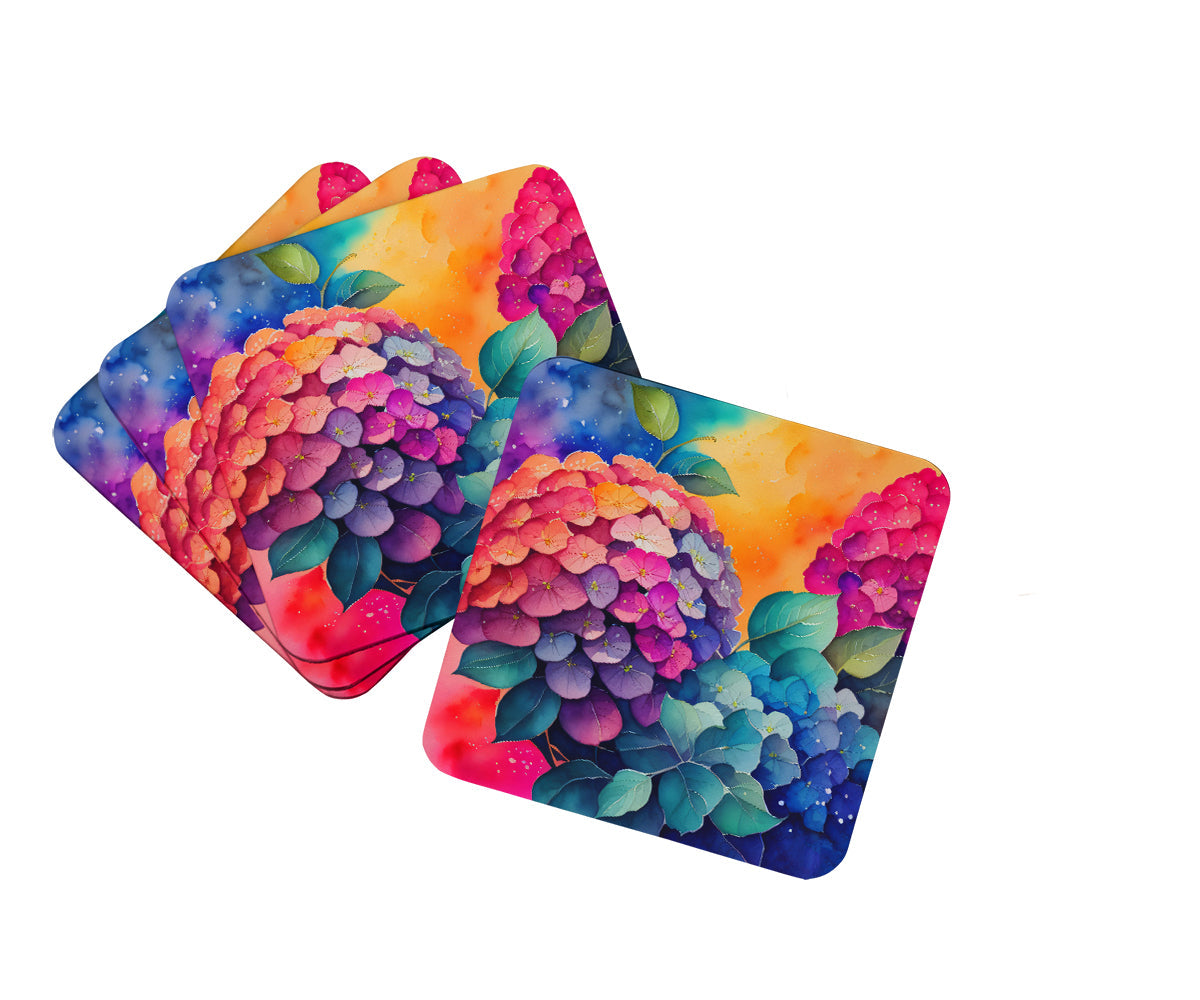 Colorful Hydrangeas Foam Coasters Set of 4 Cup Coasters for Indoor Outdoor, Tabletop Protection, Anti Slip, Mouse pad Material