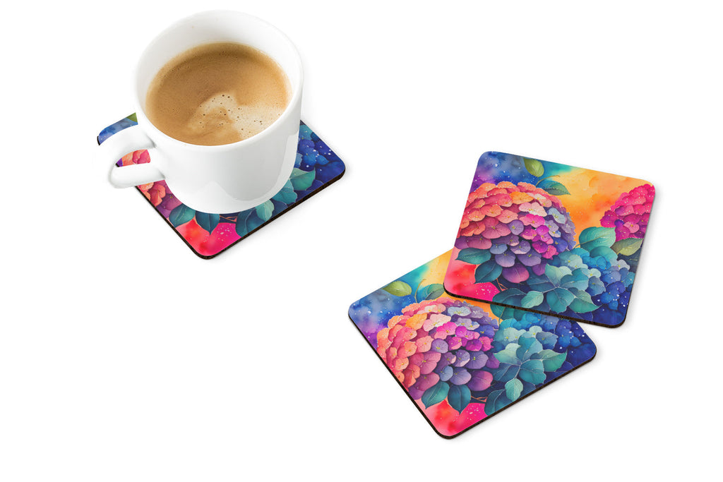 Colorful Hydrangeas Foam Coasters Set of 4 Cup Coasters for Indoor Outdoor, Tabletop Protection, Anti Slip, Mouse pad Material
