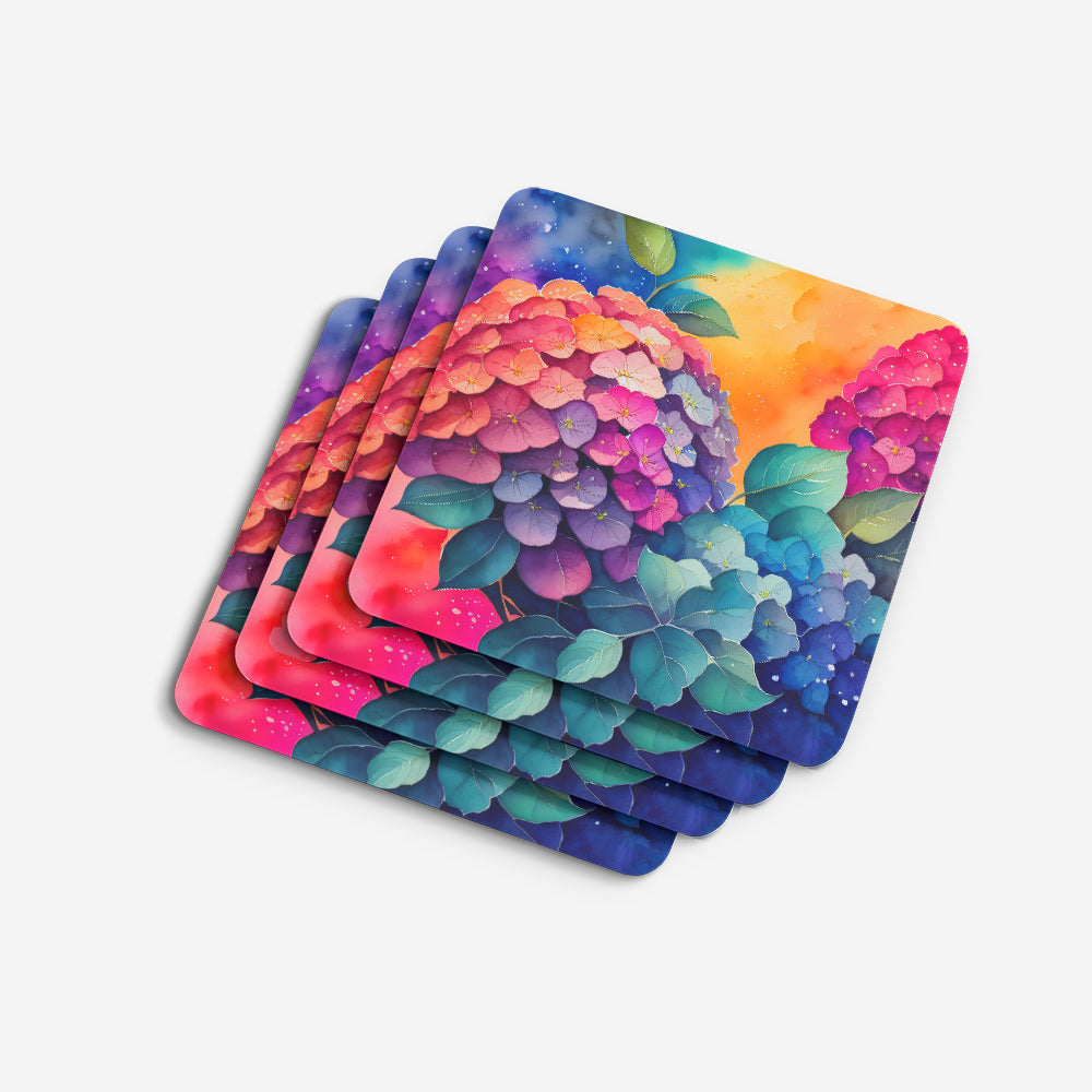 Colorful Hydrangeas Foam Coasters Set of 4 Cup Coasters for Indoor Outdoor, Tabletop Protection, Anti Slip, Mouse pad Material
